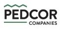 black words spelling out PEDCOR Commpanies with green roofline and line below as logo