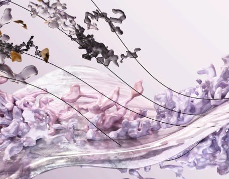 Soft, flowing shapes blend together in natural colors, capturing the essence of a tranquil landscape with an ethereal quality.